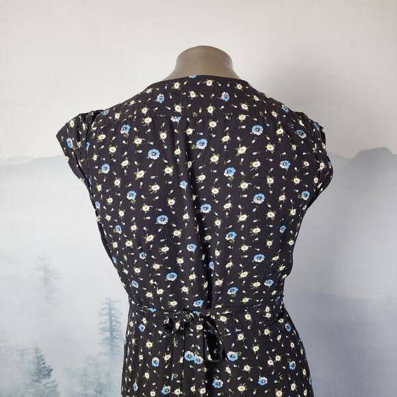 J.Crew Mercantile Easy Wrap Black Daisy Midi Dress | Women's Small - Picture 9 of 13